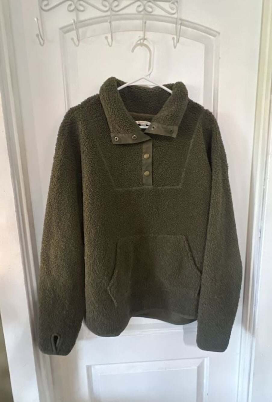 Barbour Olive Green Sherpa Fleece Snap Pullover Sweatshirt Size US 10